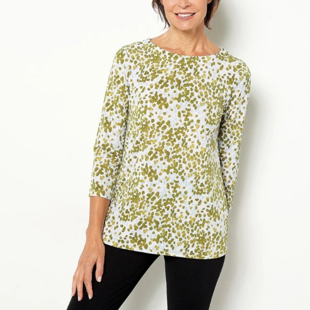 Susan Graver - Citron Patterned Liquid Knit Tie Back Top - Size 1X